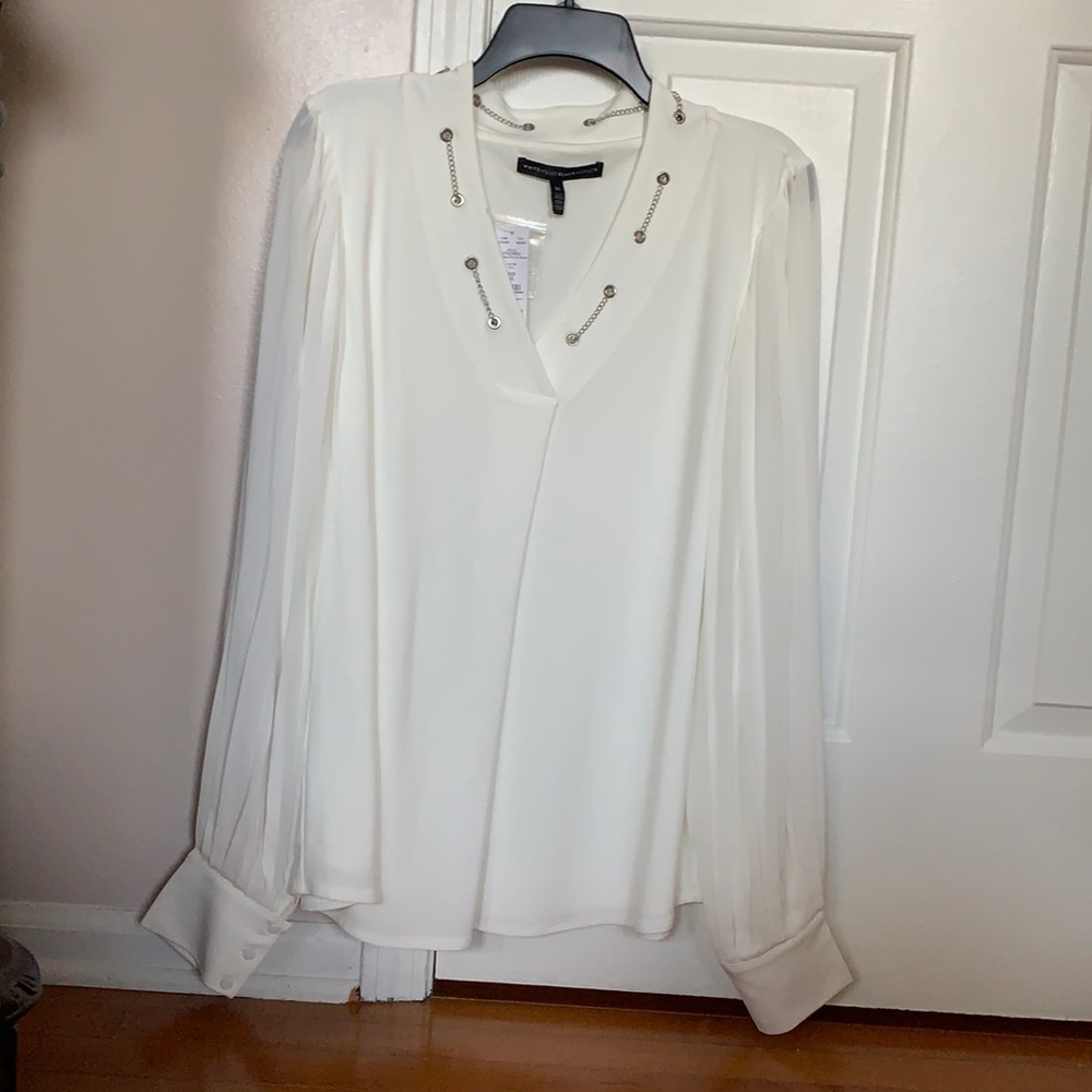 wh|bm WHITE CHAIN TRIM BLOUSE